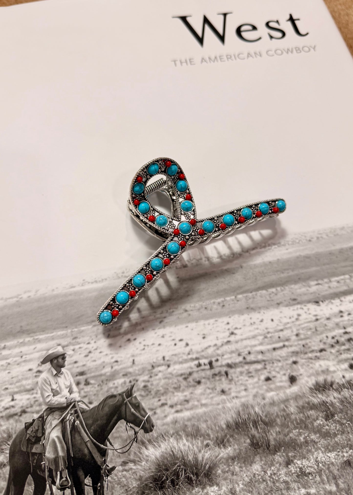 Metal Claw Clip- Turquoise/Coral