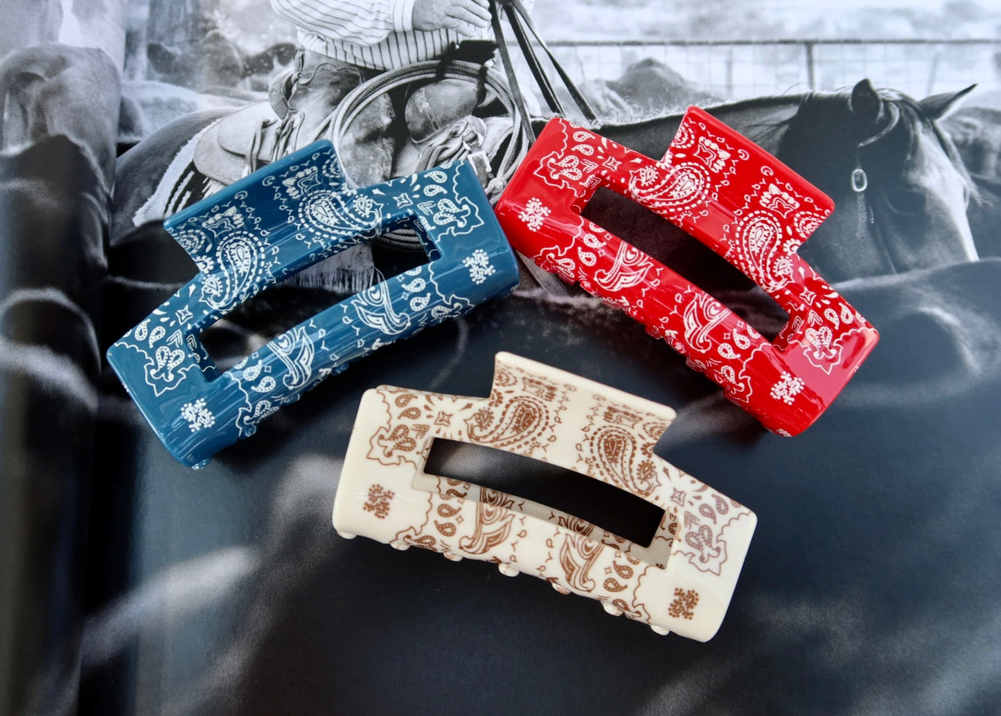 Bandana Print Claw Clip- Red