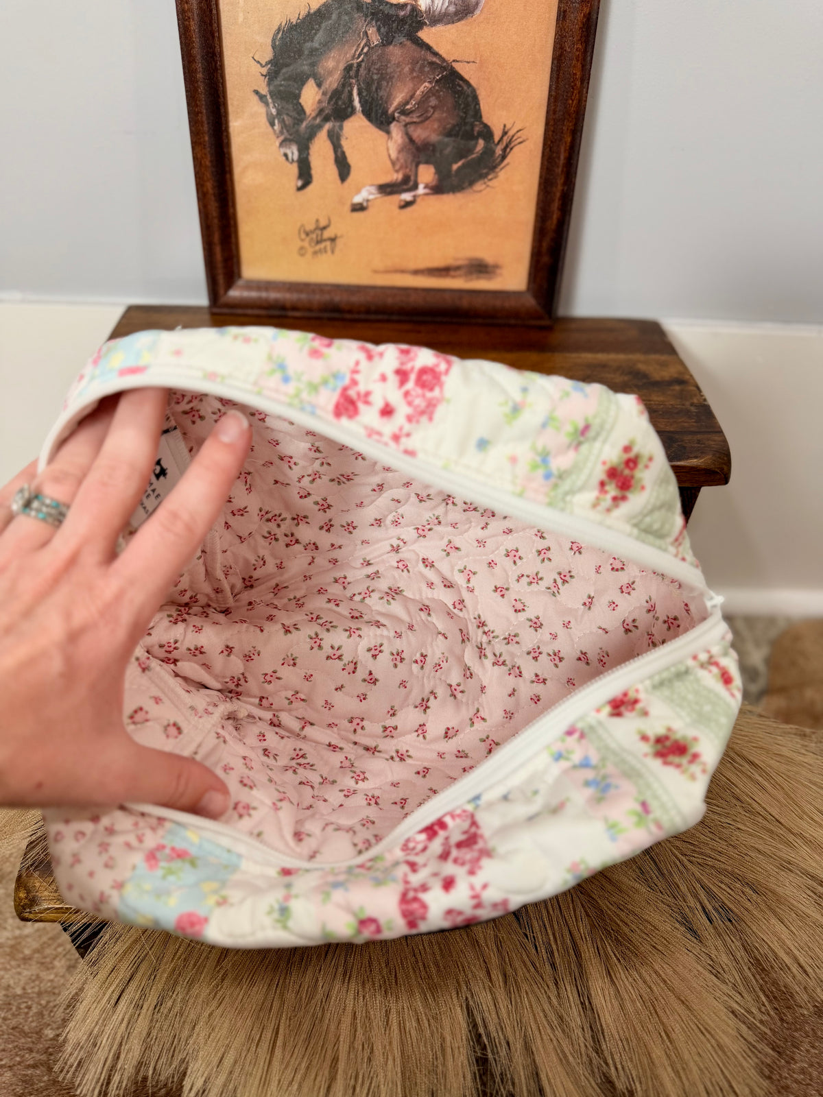 Lynette Patchwork Stripe Quilted Large Makeup Bag