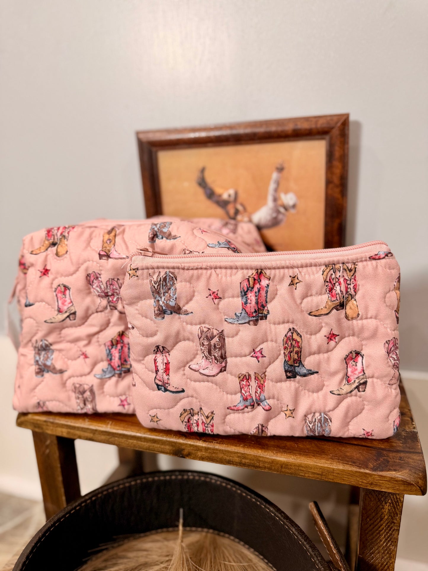Thunderbird Boots Rose Quilted Makeup Bag