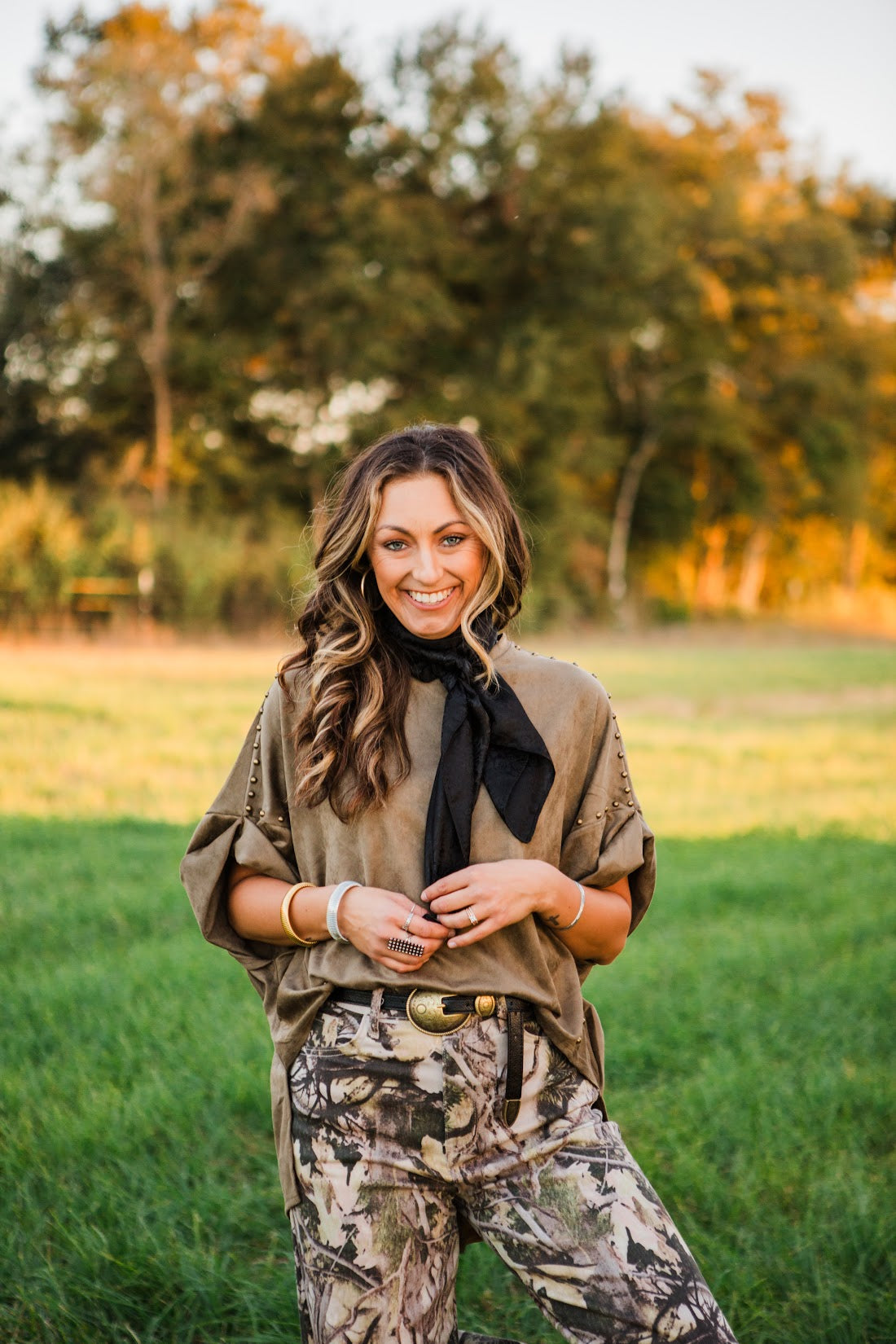 The Hallie Studded Top in Olive