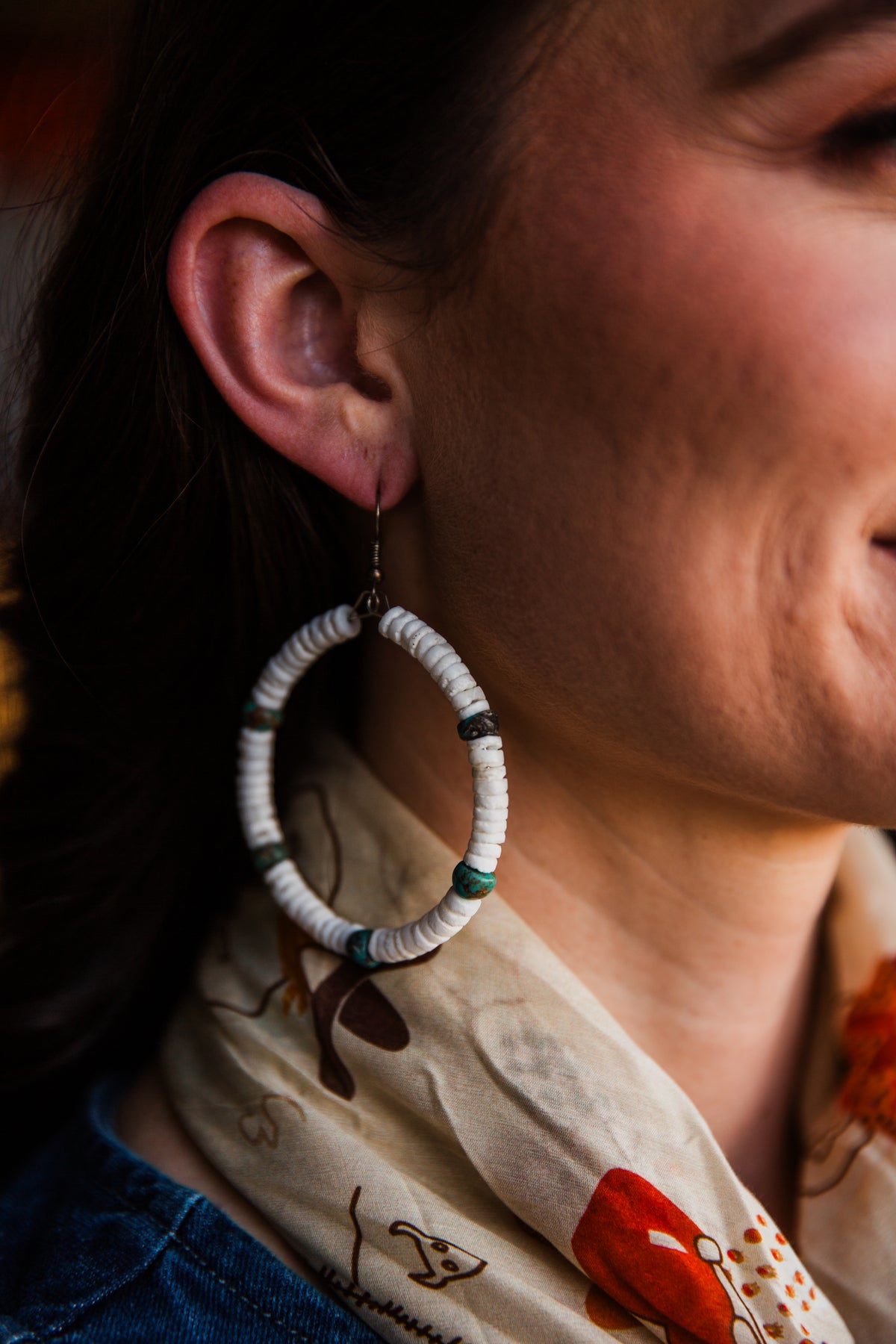 Turquoise Shell Hoop Earrings