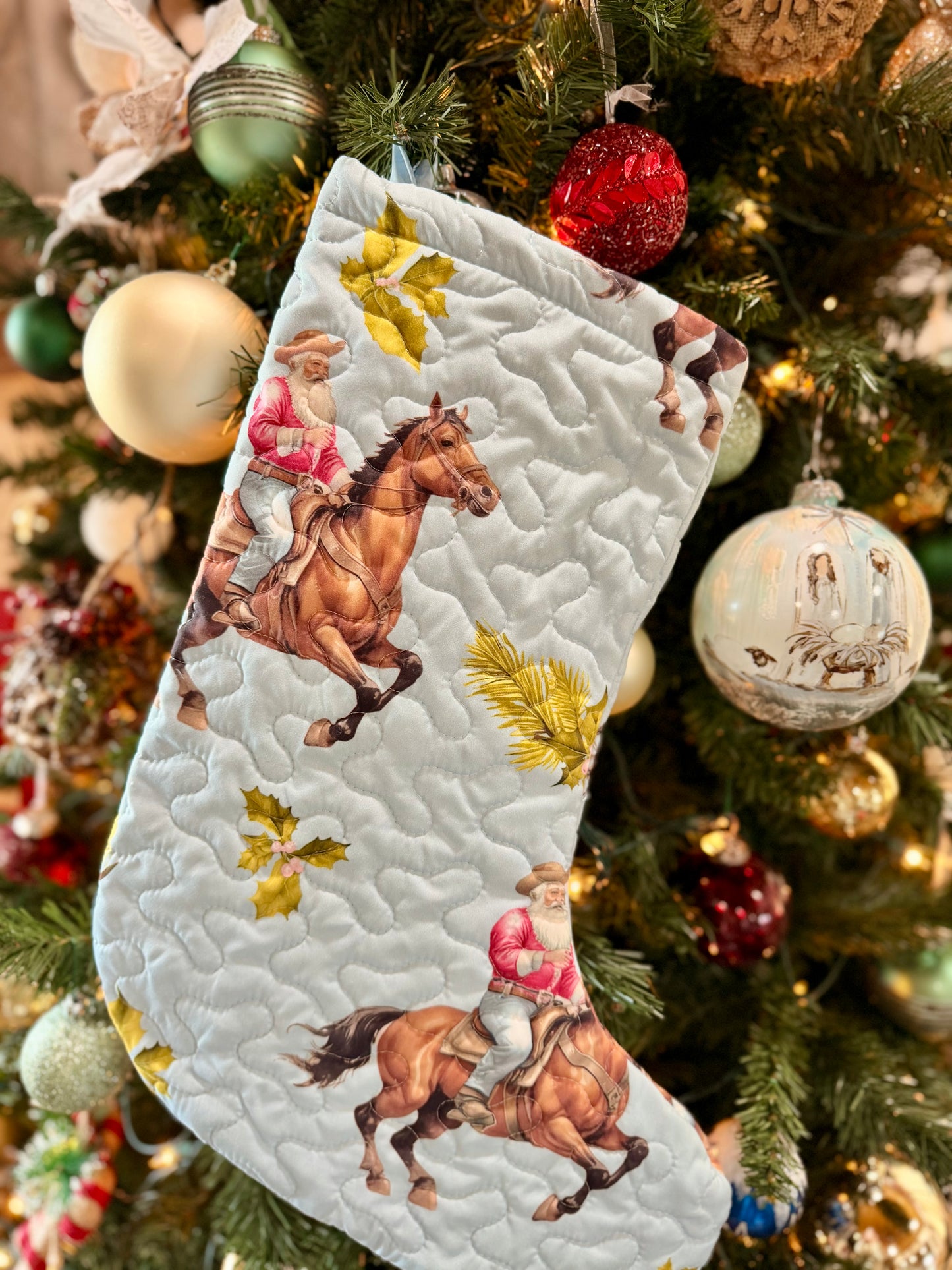 Cowboy Christmas Blue Quilted Stocking