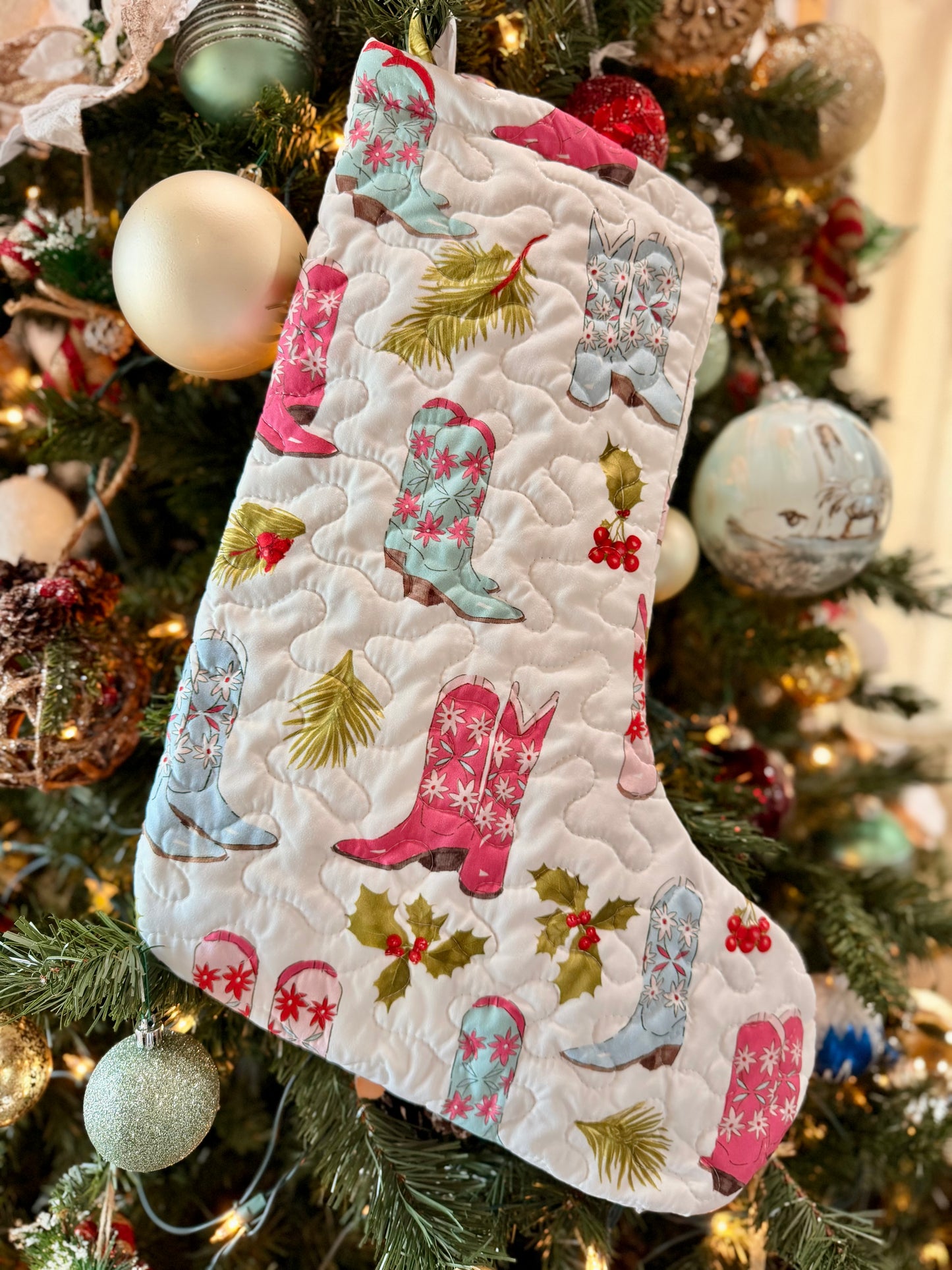 Daisy Boots Holly Pastel Quilted Stocking