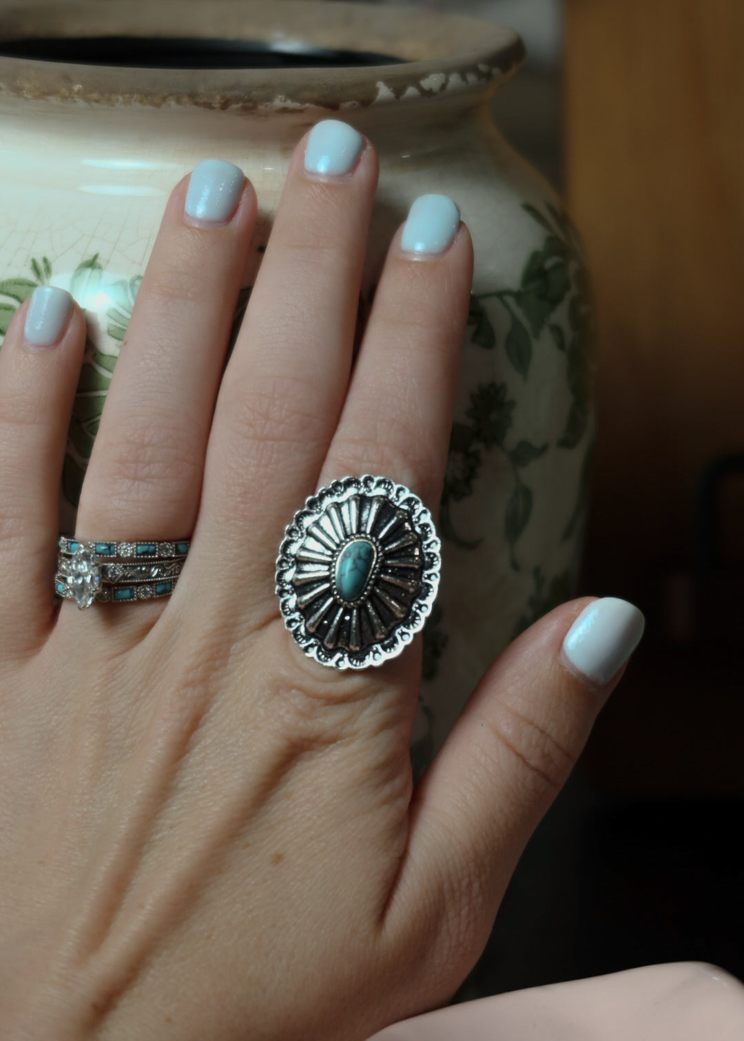 The Oval Turquoise Concho Ring