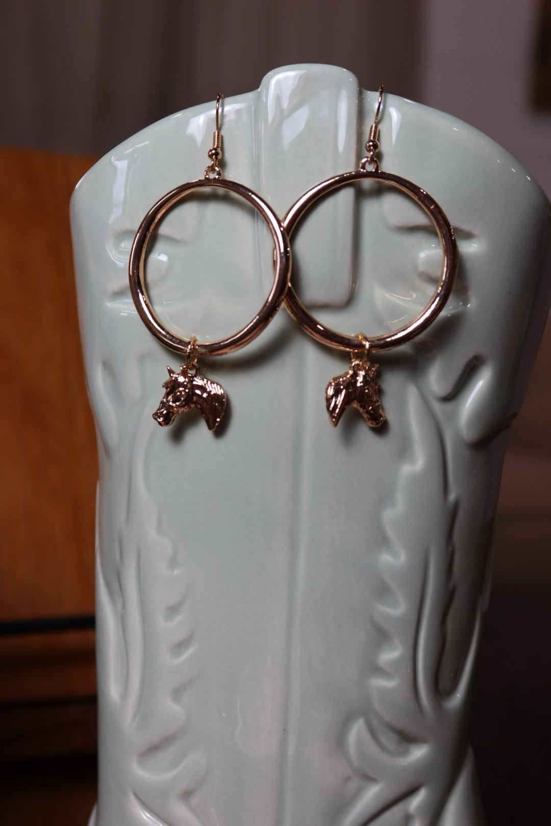 Horse Head Hoop Earrings- Gold
