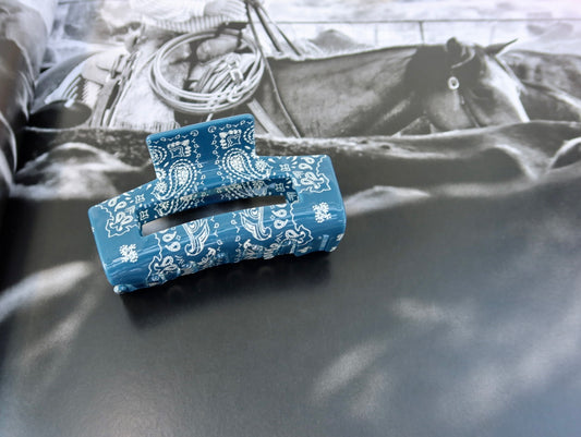 Bandana Print Claw Clip- Navy