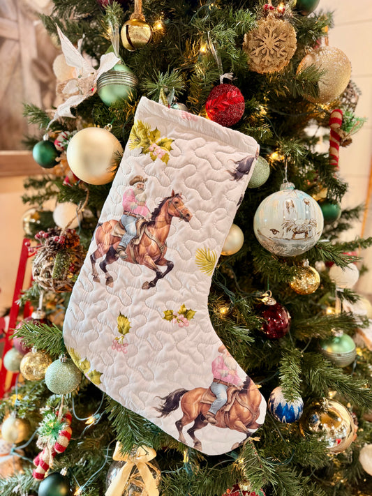 Cowboy Christmas White Quilted Stocking