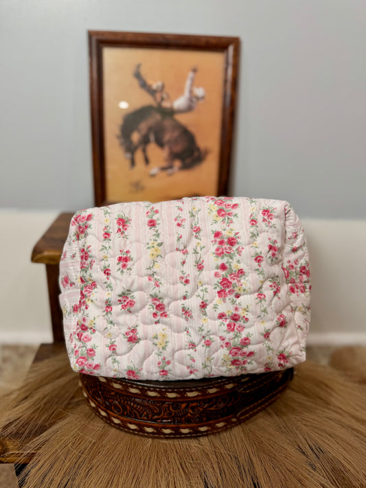 Wilshire Stripe Pink Quilted Large Makeup Bag