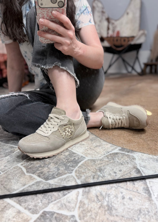 Taupe Suede & Aztec Jogger Shoe