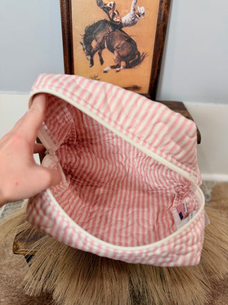 Ticking Stripe Fuchsia Large Quilted Makeup Bag