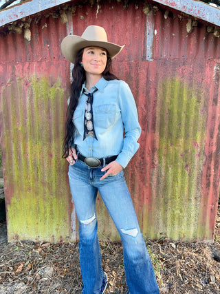 The Marianne Denim Pearl Snap Shirt