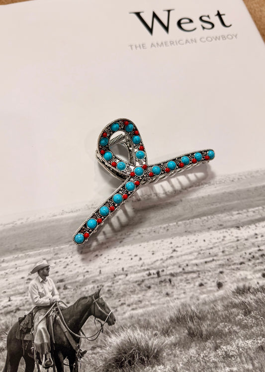 Metal Claw Clip- Turquoise/Coral