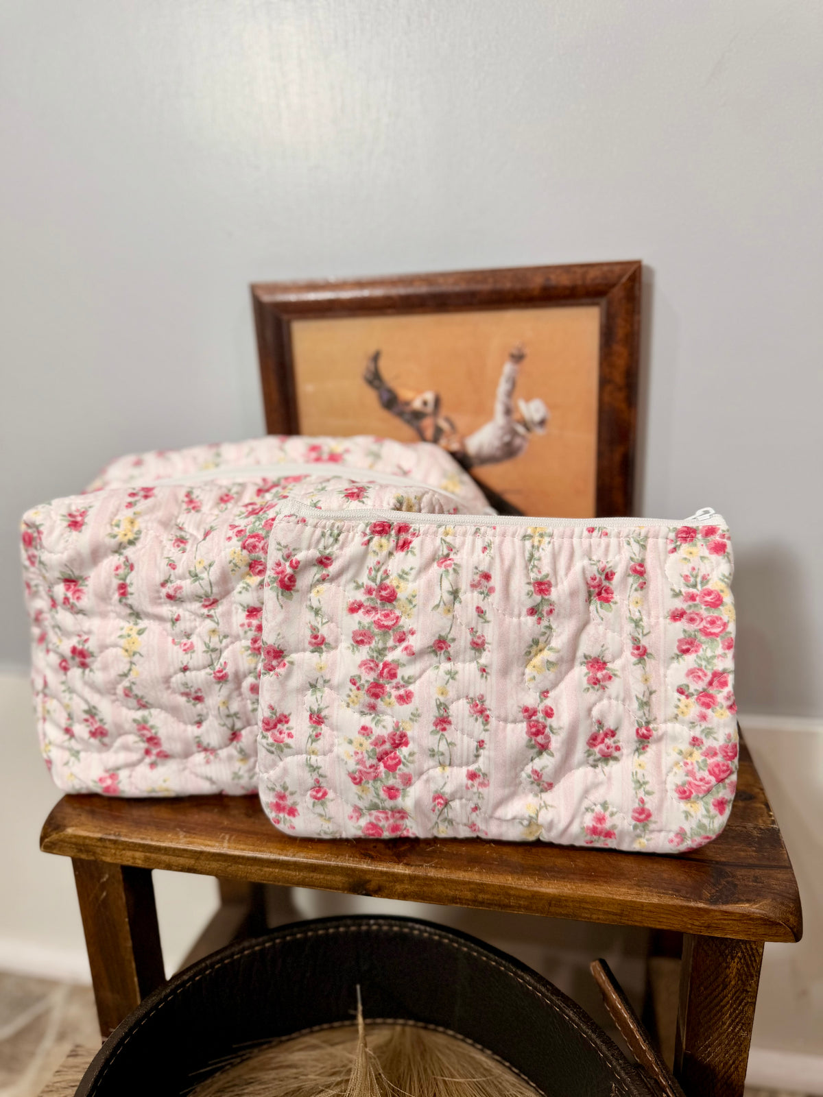 Wilshire Stripe Pink Quilted Small Makeup Bag