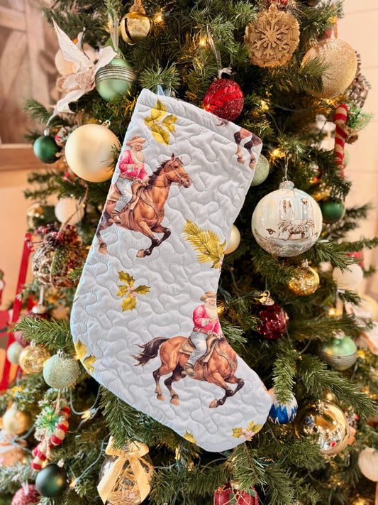 Cowboy Christmas Blue Quilted Stocking