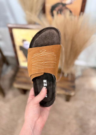 The Savannah Stitch Sandal in Tan Suede