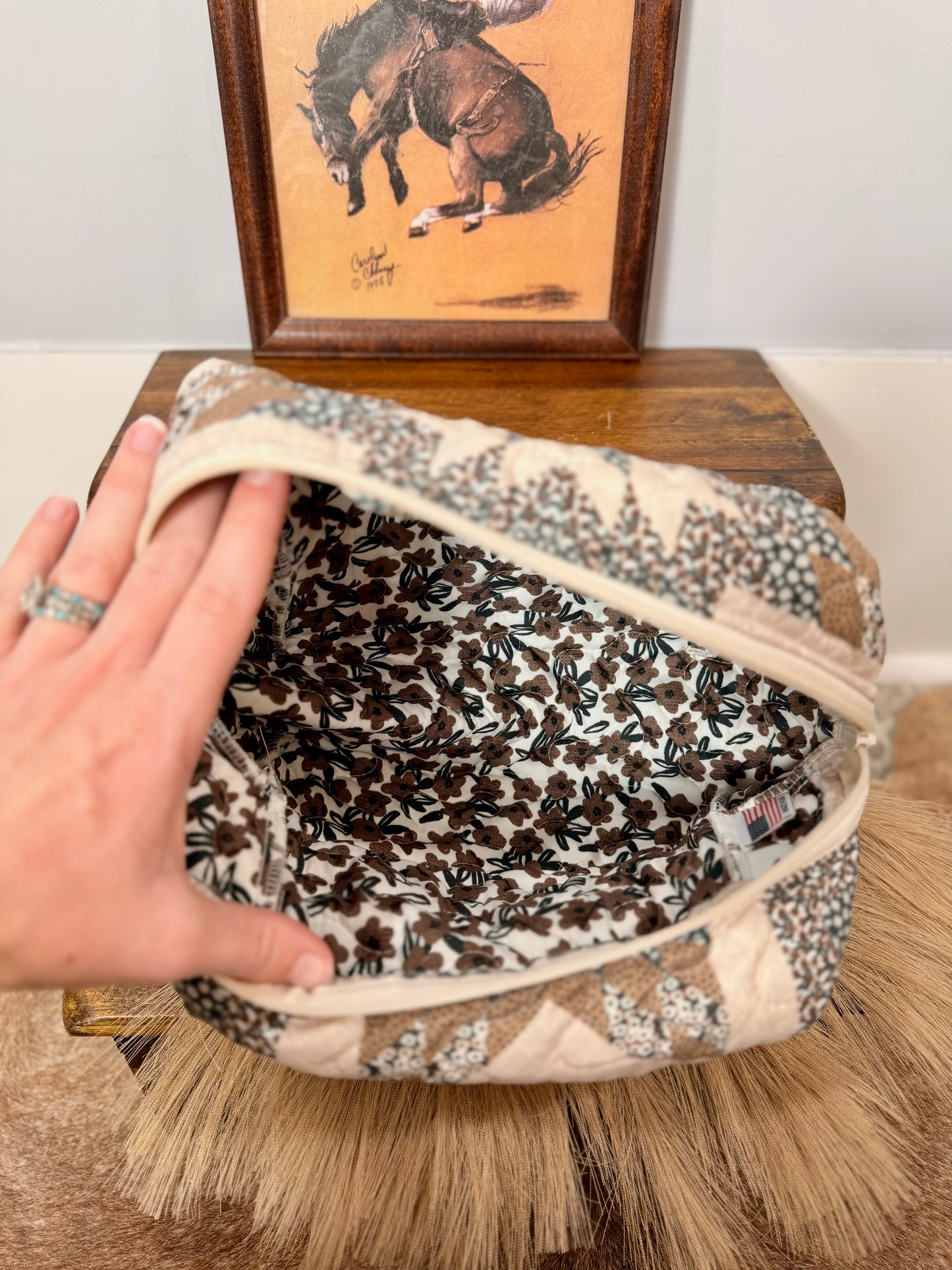 Adeline Patchwork Quilted Large Makeup Bag