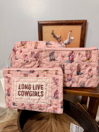 Long Live Cowgirls Pink Boots Quilted Small Makeup Bag