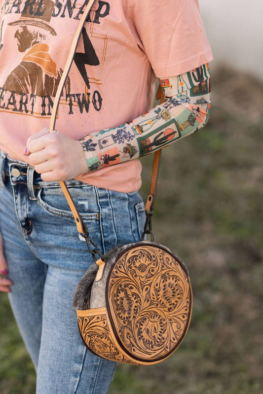 Cowhide Tooled Can Purse