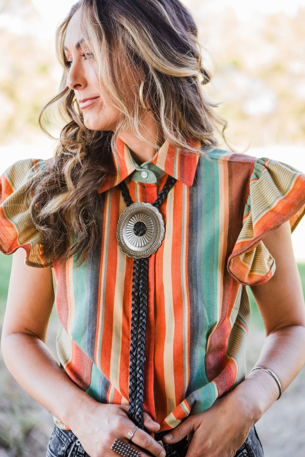 Vestige Braided Black Chap Concho Necklace