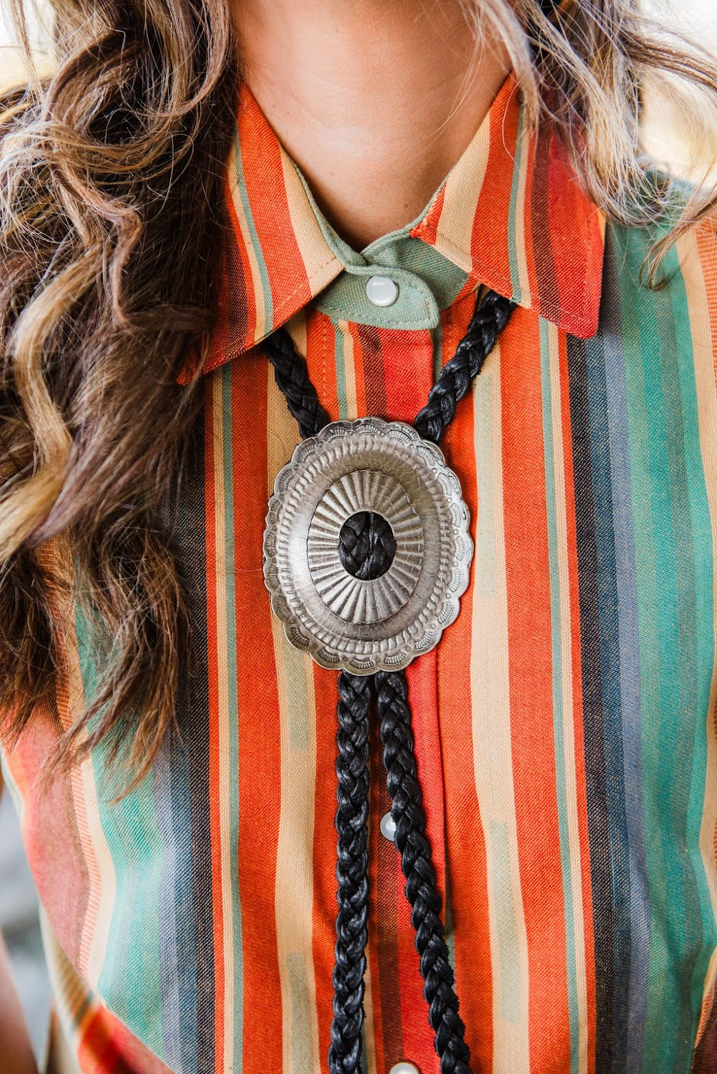 Vestige Braided Black Chap Concho Necklace