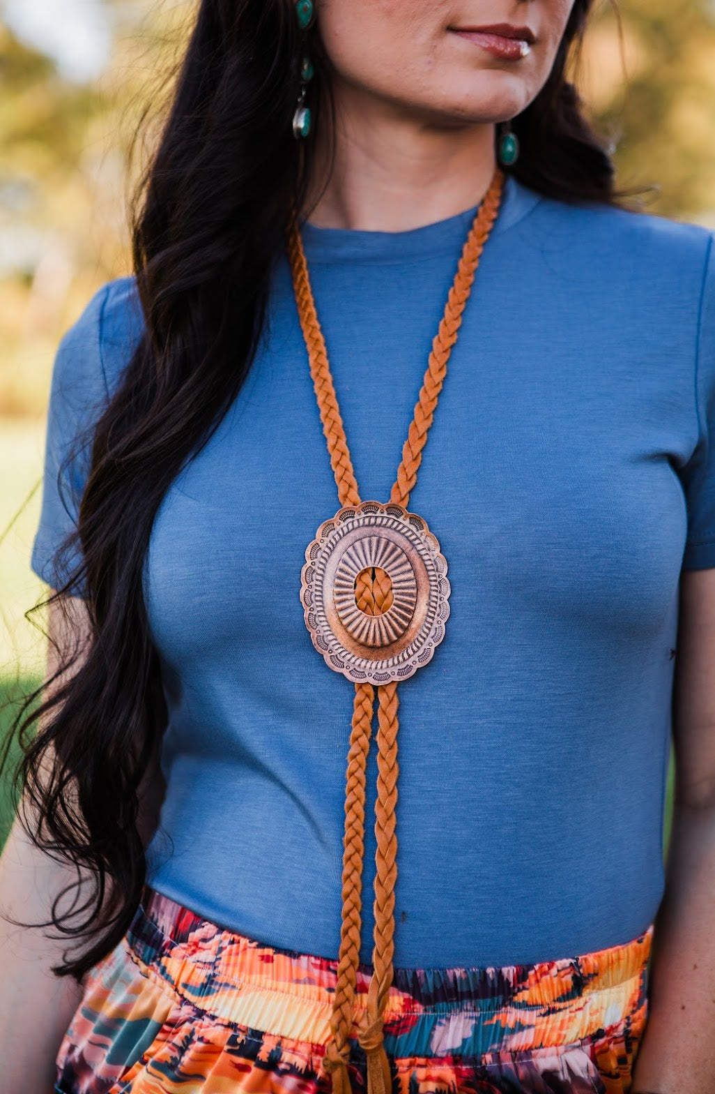 Vestige Braided Buckskin Bandit Concho Necklace