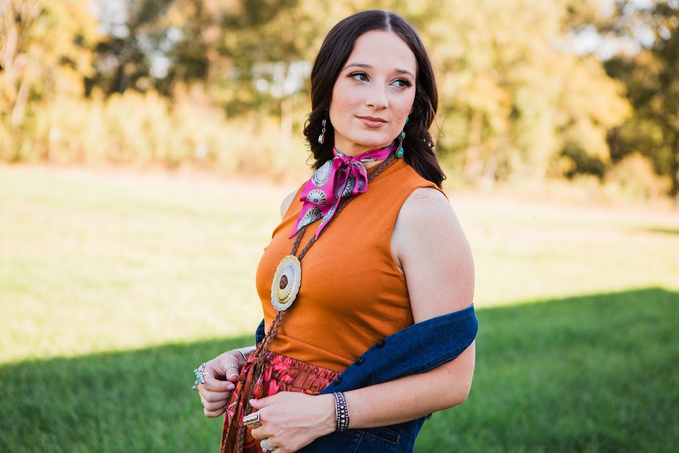 Vestige Braided Brown Bomber Concho Necklace