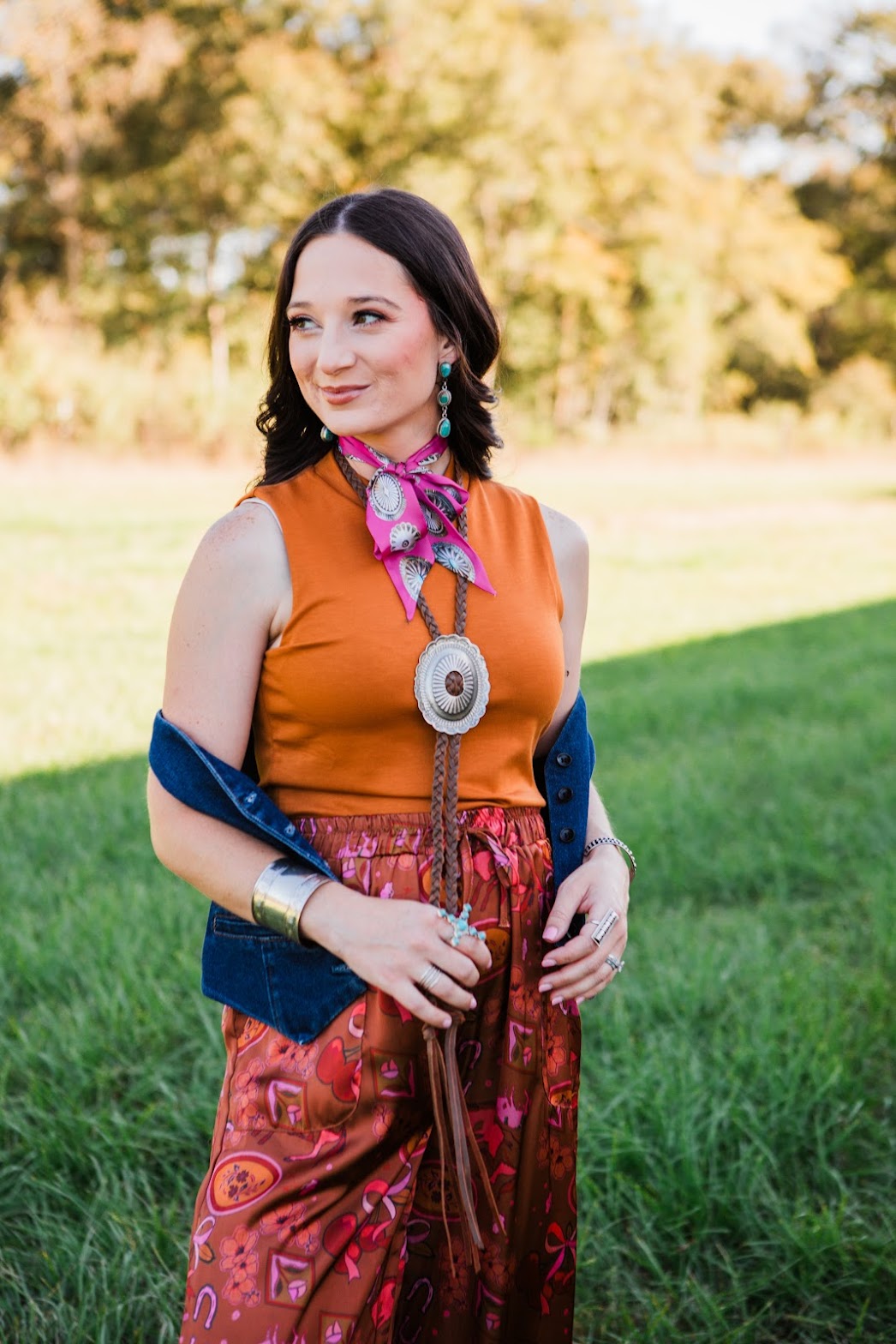 Vestige Braided Brown Bomber Concho Necklace