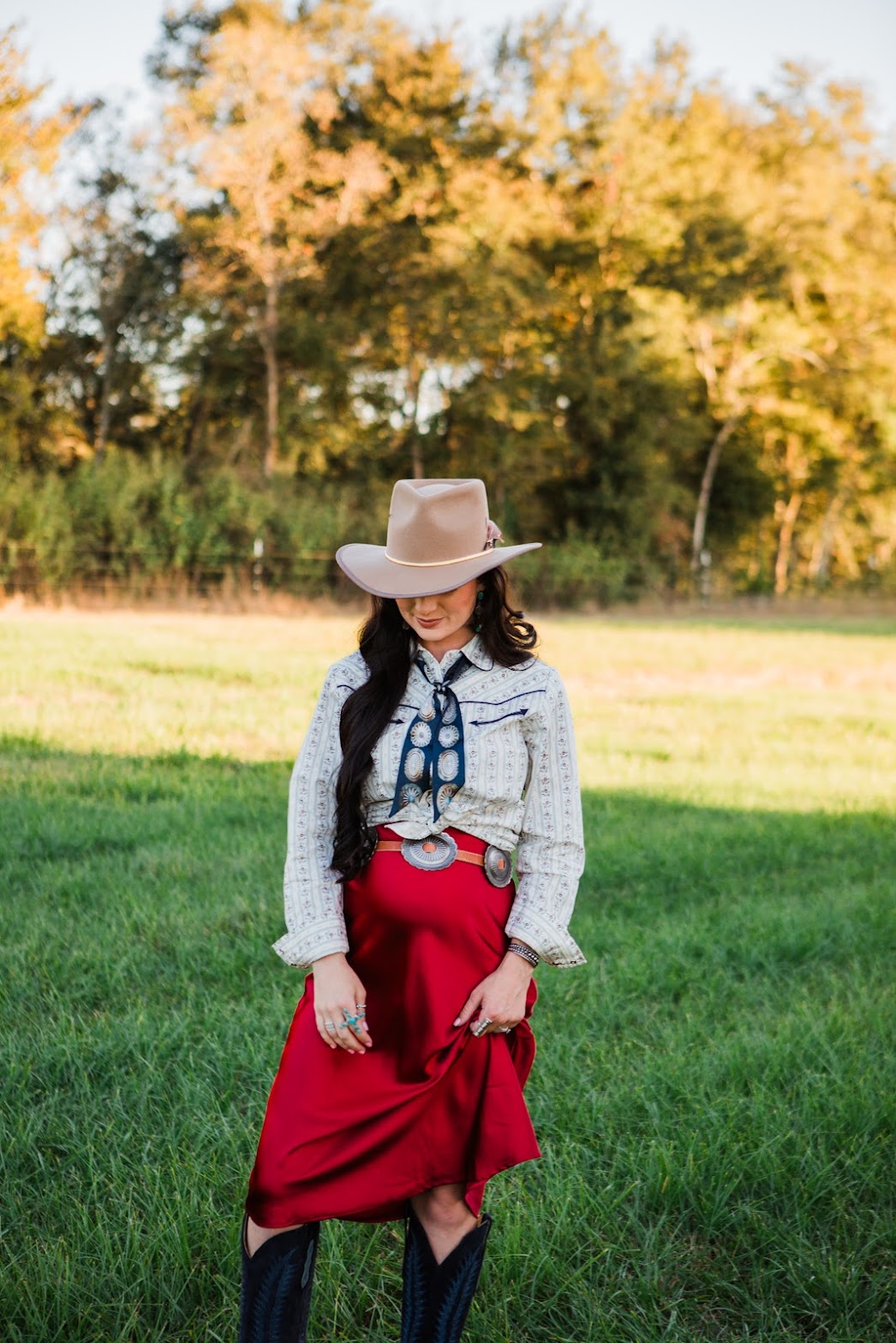 The Carson Midi Skirt in Red