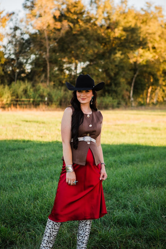 The Carson Midi Skirt in Red