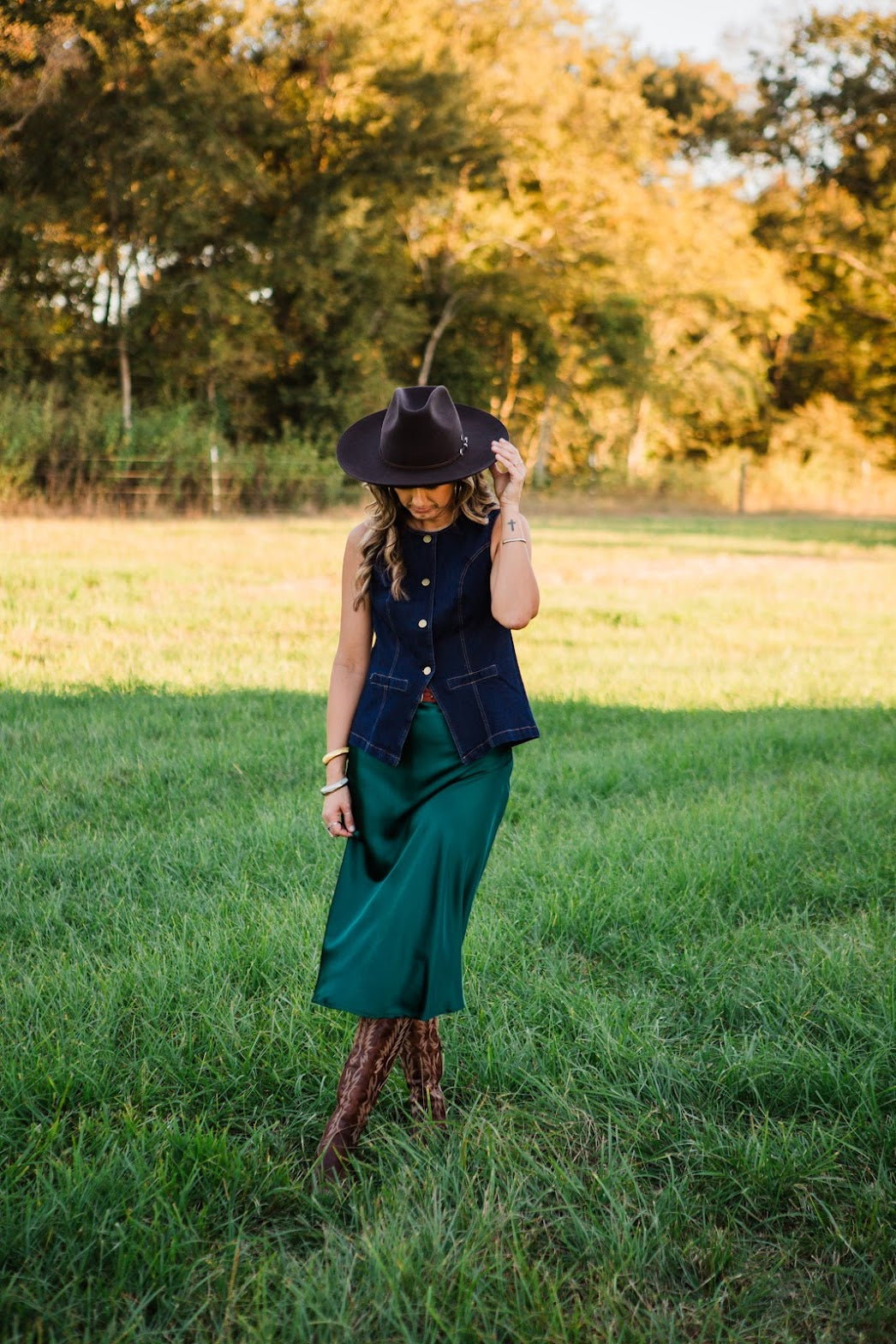 The Carson Midi Skirt in Green