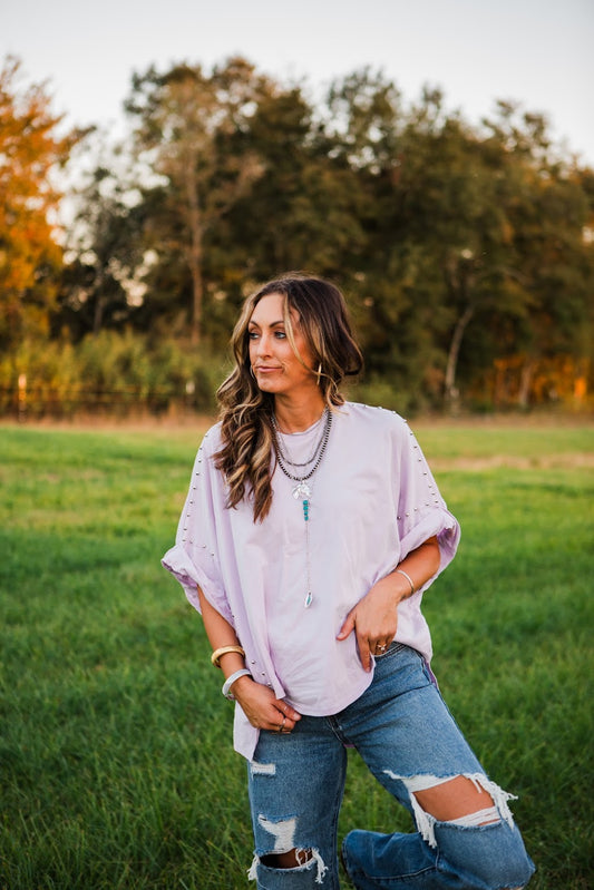 The Hallie Studded Top in Lavender