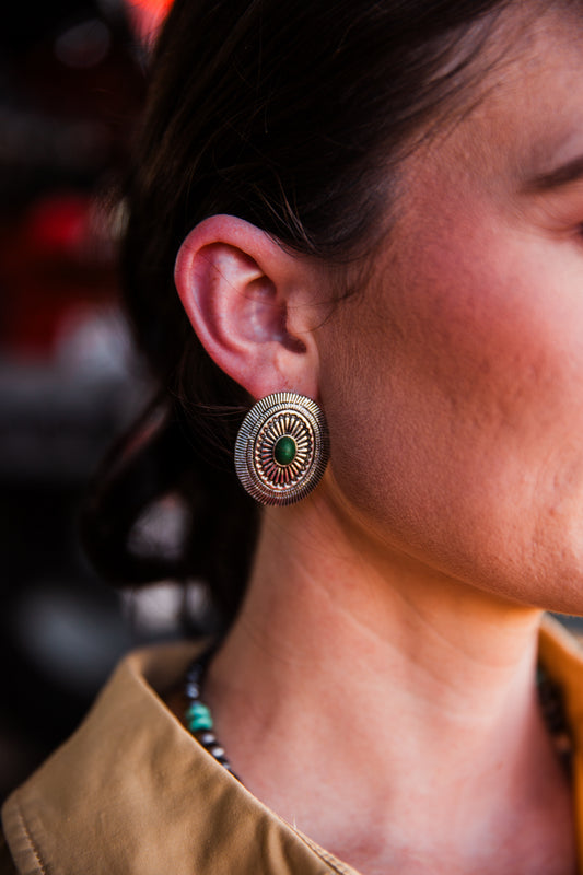 Green Oval Concho Earrings