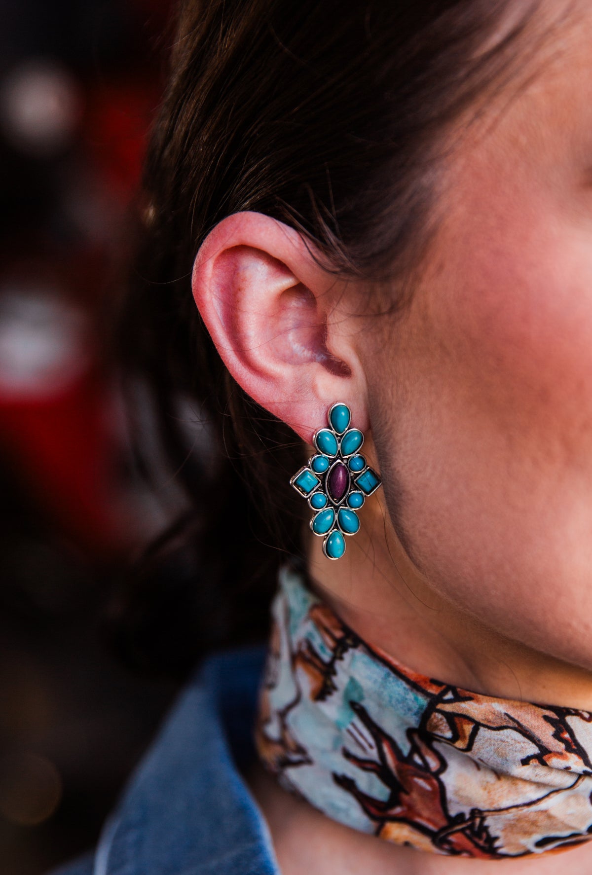 Turquoise & Plum Cluster Earrings