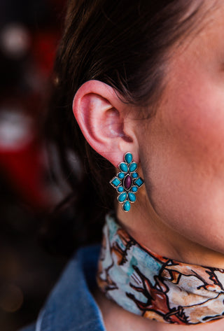 Turquoise & Plum Cluster Earrings