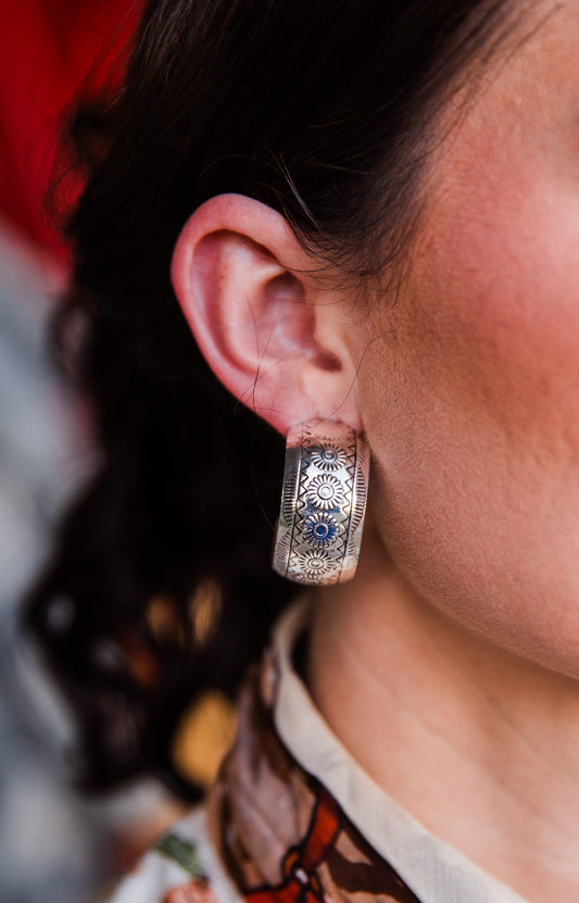 Flower Stamped Hoop Earring
