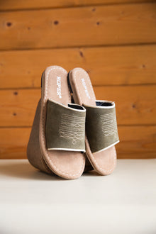 The Smith Stitch Sandal in Green Suede