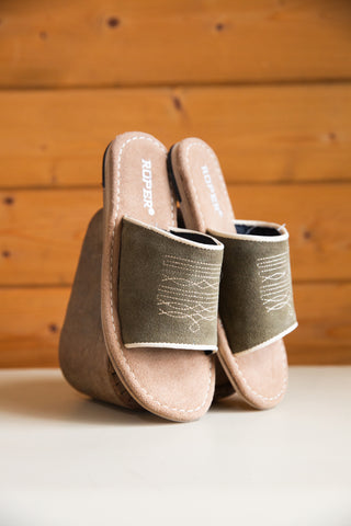 The Smith Stitch Sandal in Green Suede