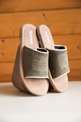 The Smith Stitch Sandal in Green Suede