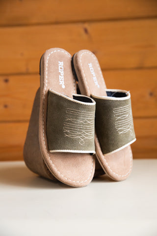 The Smith Stitch Sandal in Green Suede