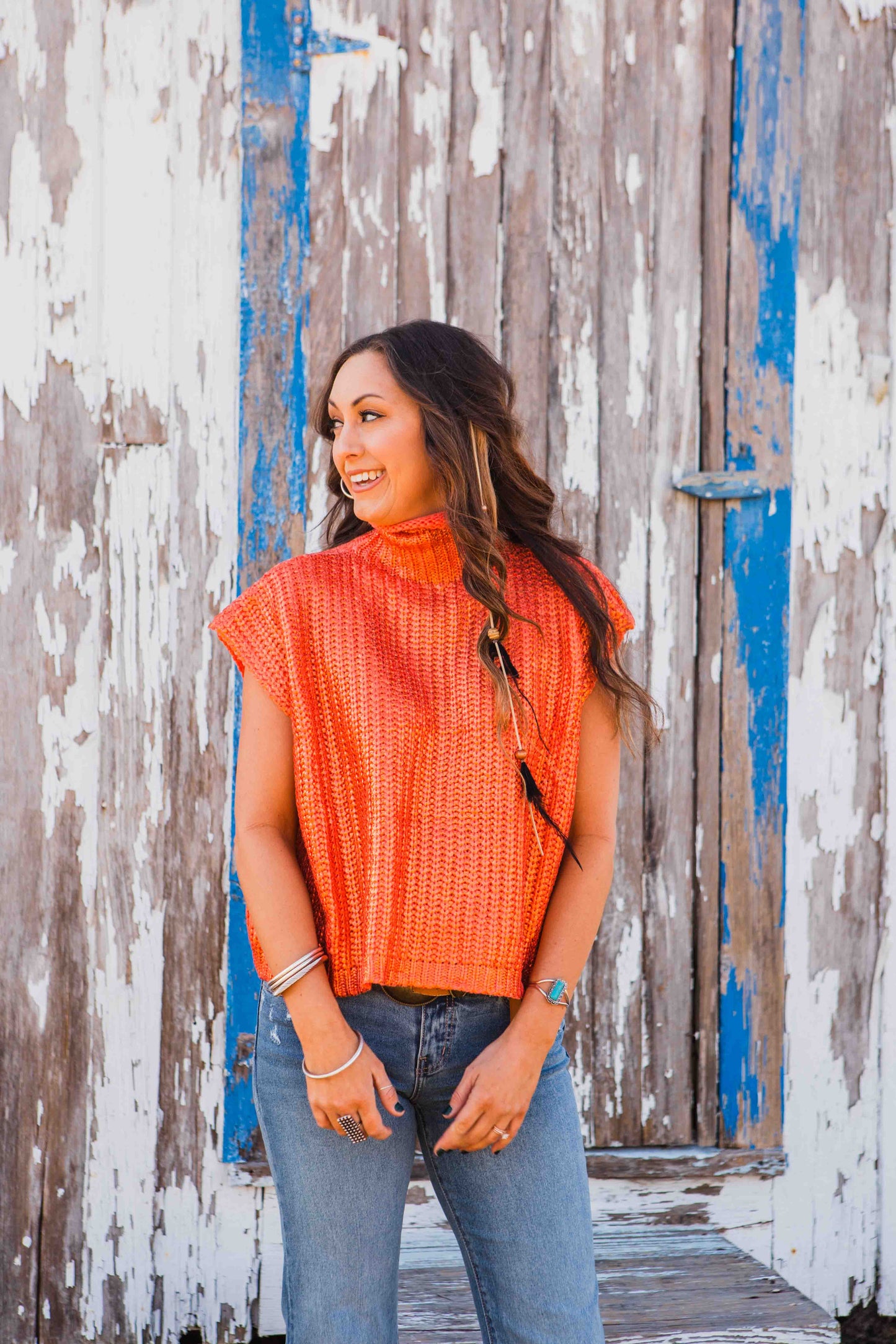 The Metallic Foil Sweater- Orange