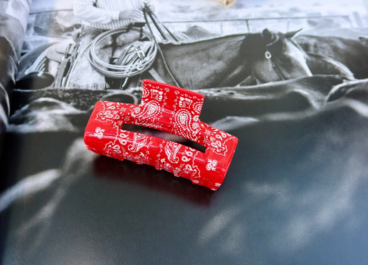 Bandana Print Claw Clip- Red