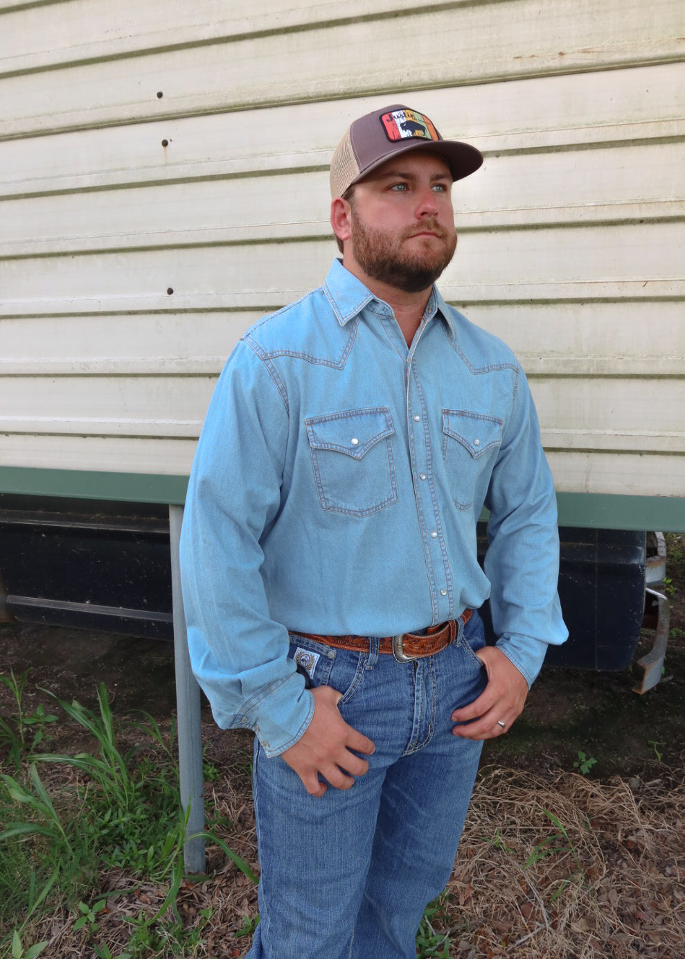 Light Wash Denim Pearl Snap