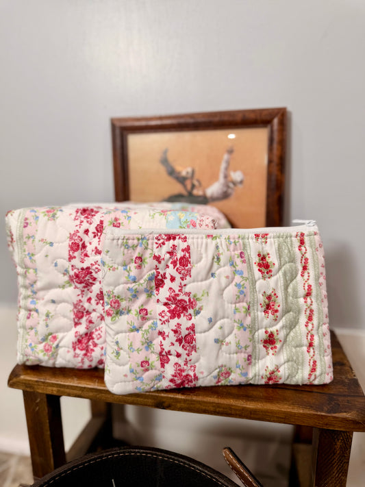 Lynette Patchwork Stripe Quilted Makeup Bag