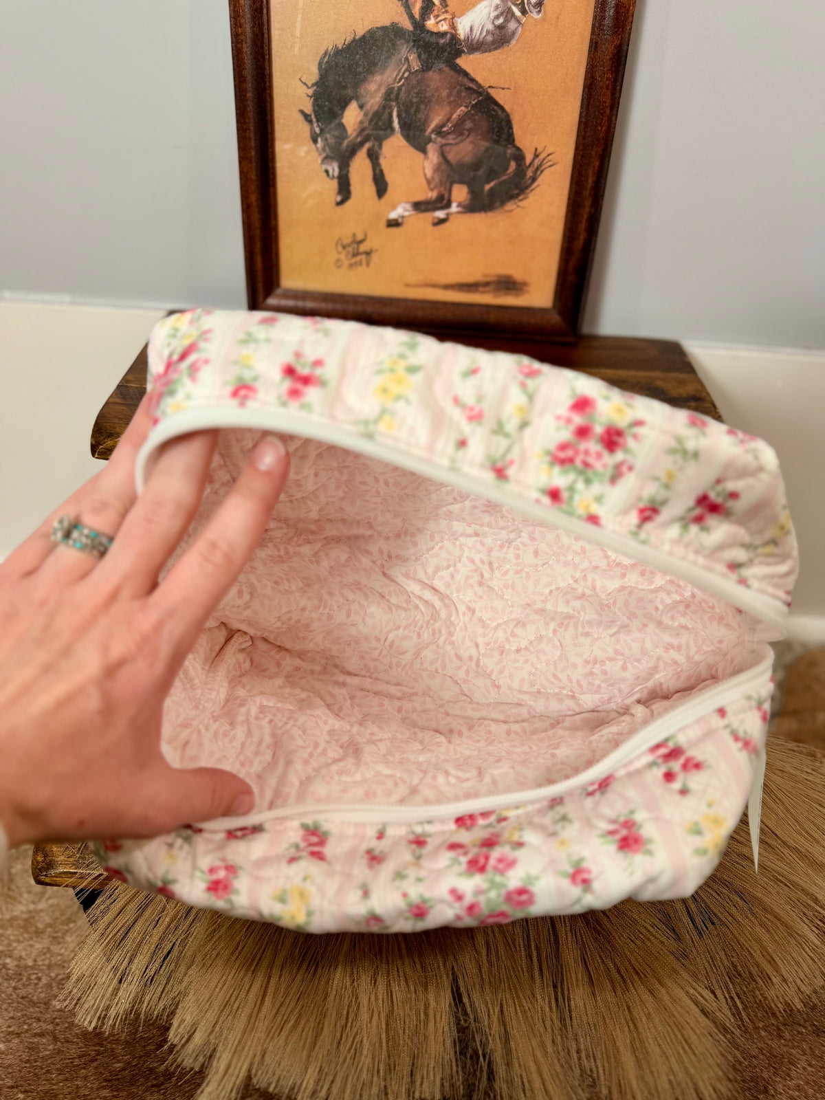 Wilshire Stripe Pink Quilted Large Makeup Bag