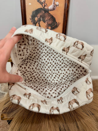 Horse Icon Brown Large Makeup Bag