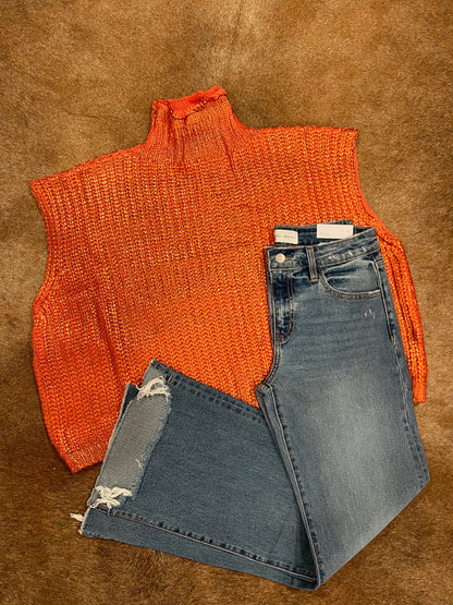 The Metallic Foil Sweater- Orange