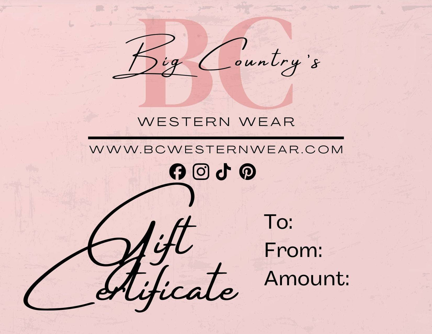 BC Gift Card for Western Wear Selection