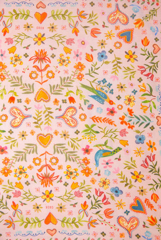 XOXO Art & Co Home Sweet Home Wildrag, a 26-inch square scarf in a cotton-silk blend.