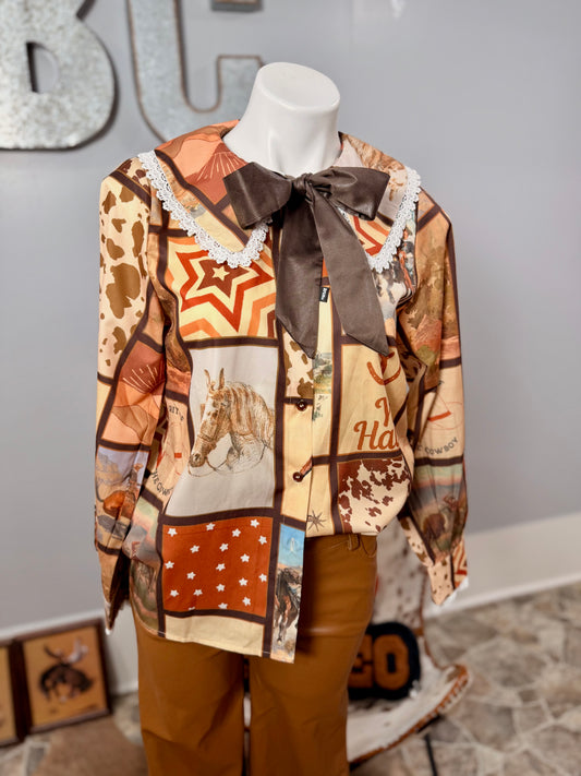 Brown Square Western Blouse